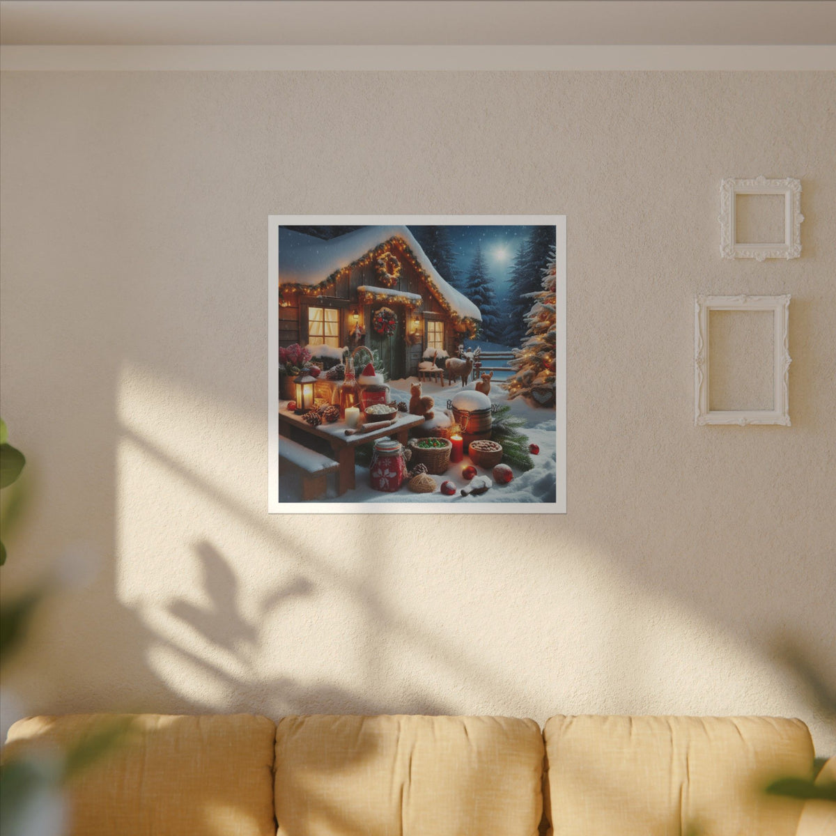 Cozy Snowy Cabin Christmas Matte Canvas Wall Art