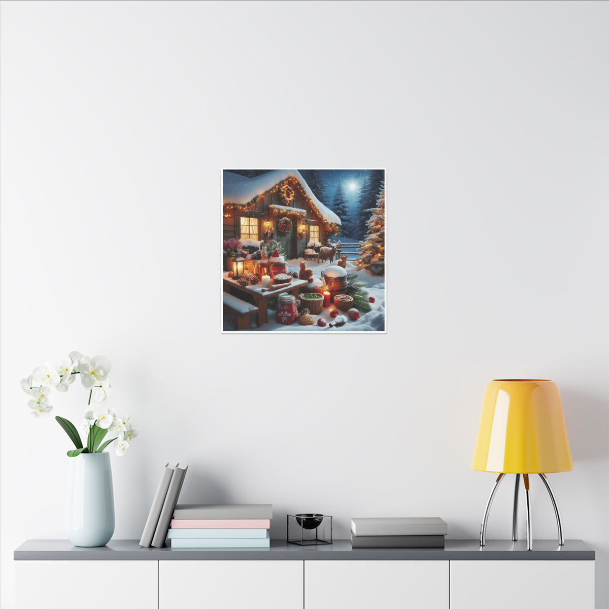 Cozy Snowy Cabin Christmas Matte Canvas Wall Art