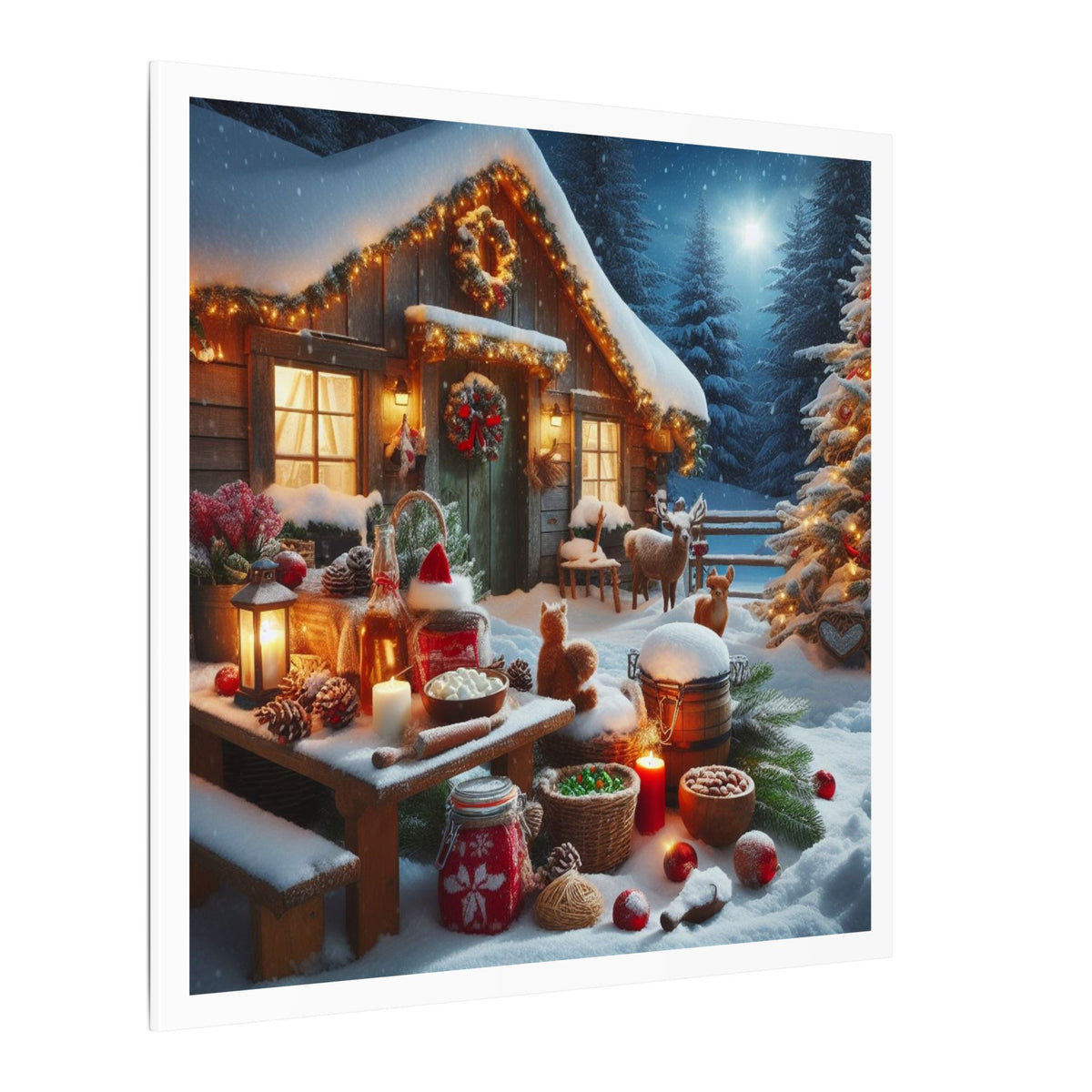 Cozy Snowy Cabin Christmas Matte Canvas Wall Art