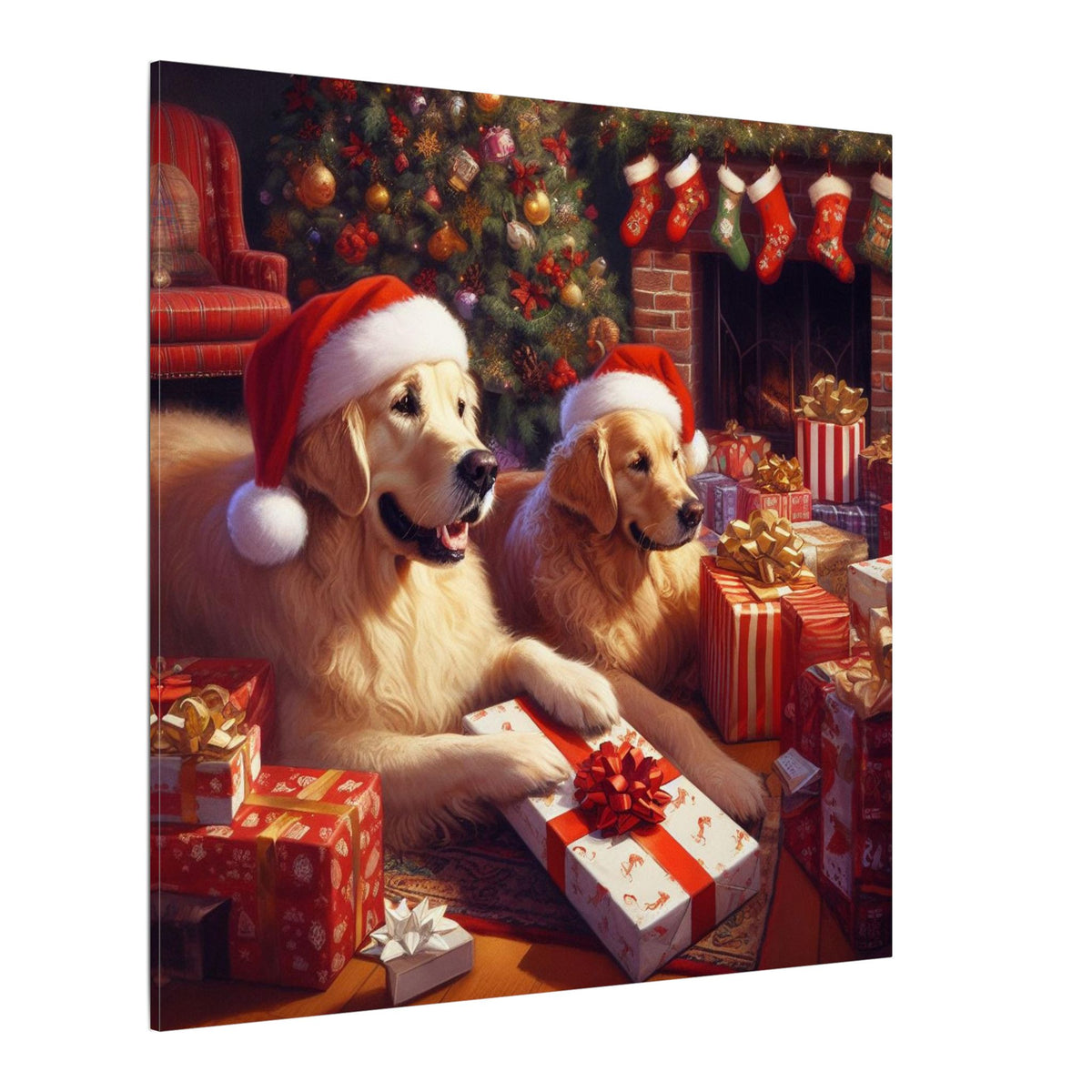 Christmas Golden Retrievers Canvas Wall Art
