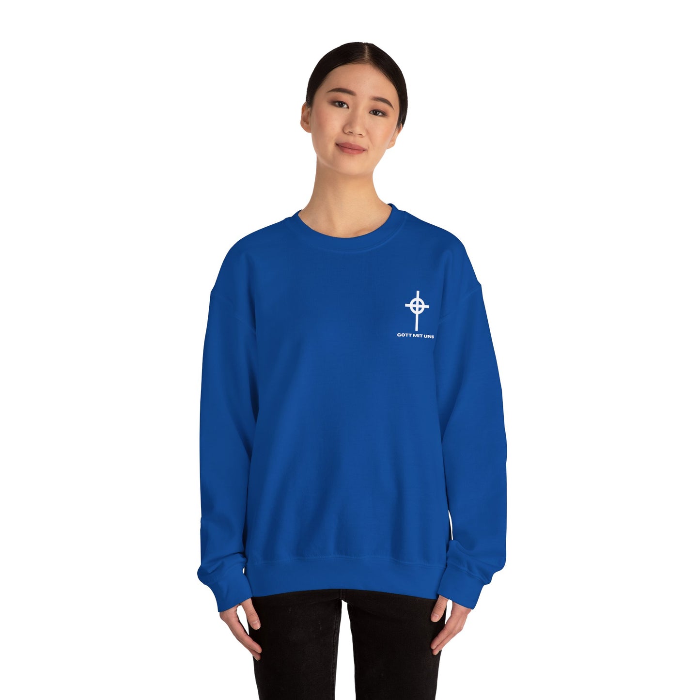 Gott Mit Uns Long Celtic Cross Small Chest Logo Crewneck Sweatshirt