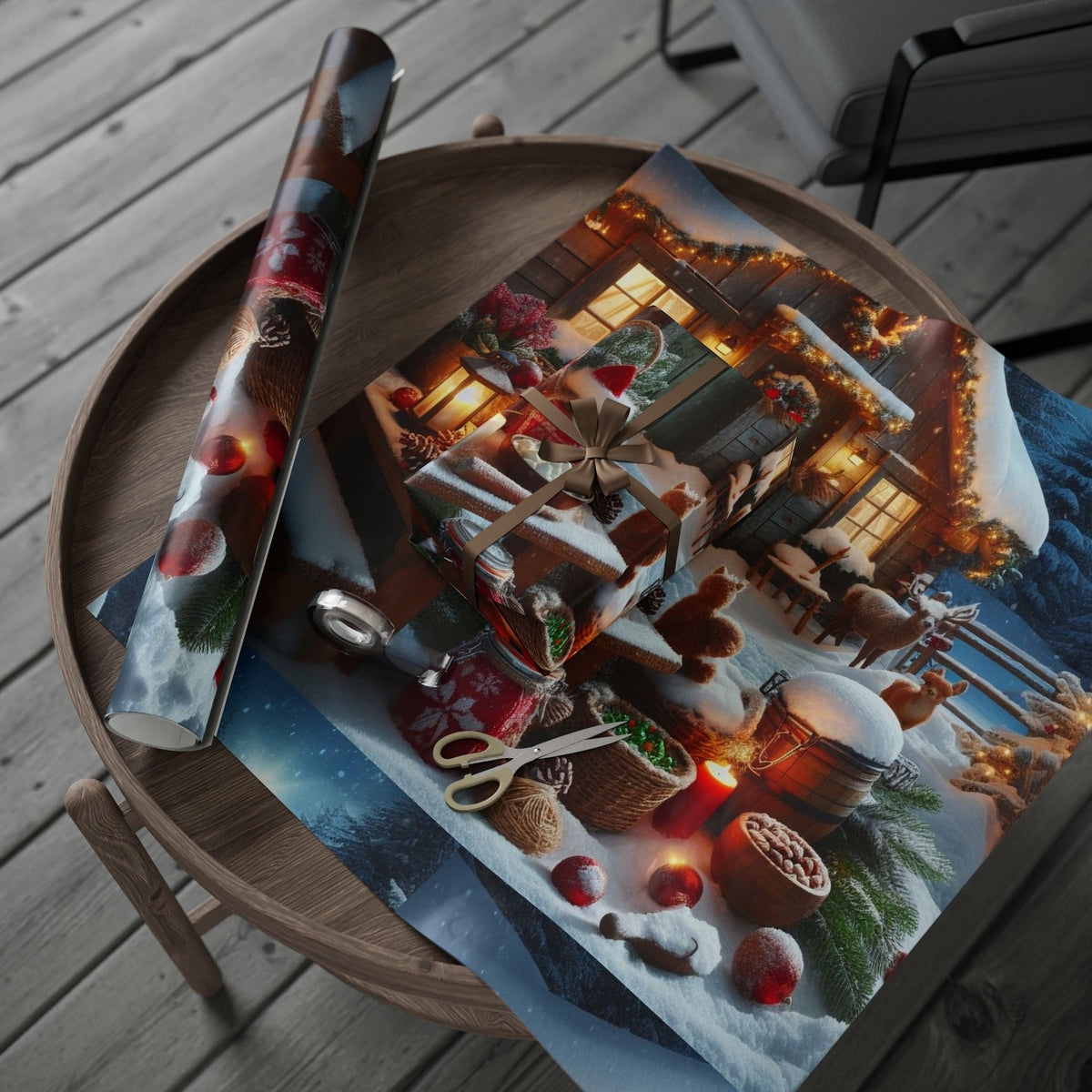 Christmas Cottage Wrapping Paper Roll — Cozy Winter Village Gift Wrap