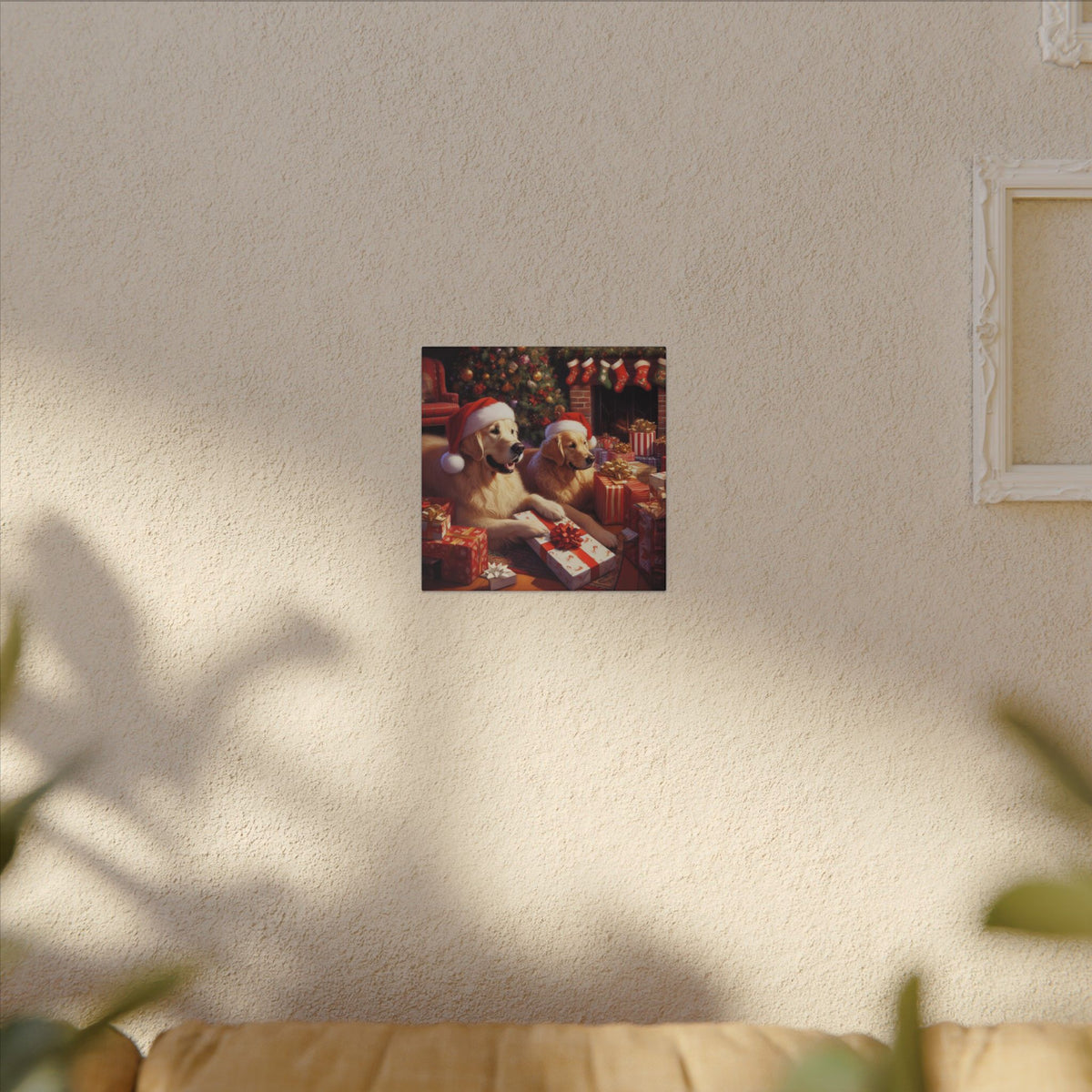 Christmas Golden Retrievers Canvas Wall Art