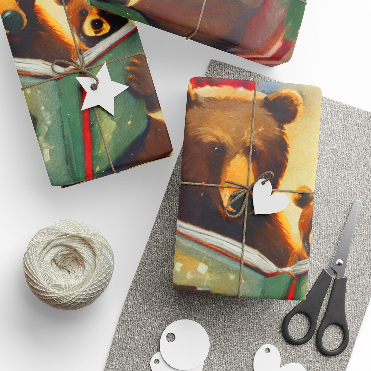Cozy Bear Reading by Fireplace Christmas Wrapping Paper