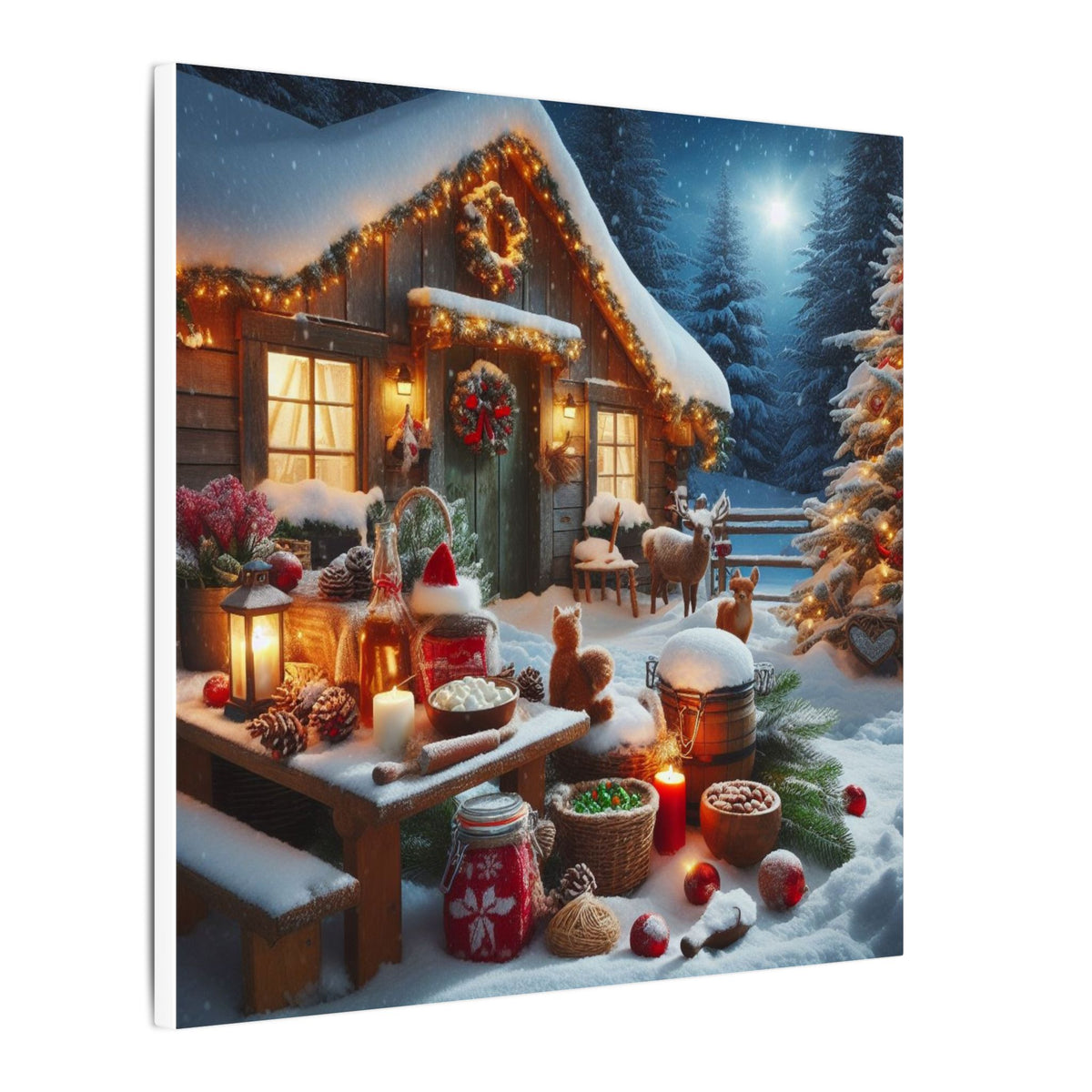 Cozy Snowy Cabin Christmas Matte Canvas Wall Art