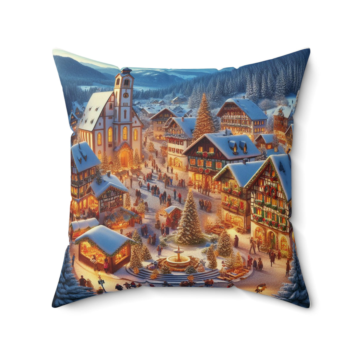 Christmas Village Faux Suede Square Pillow