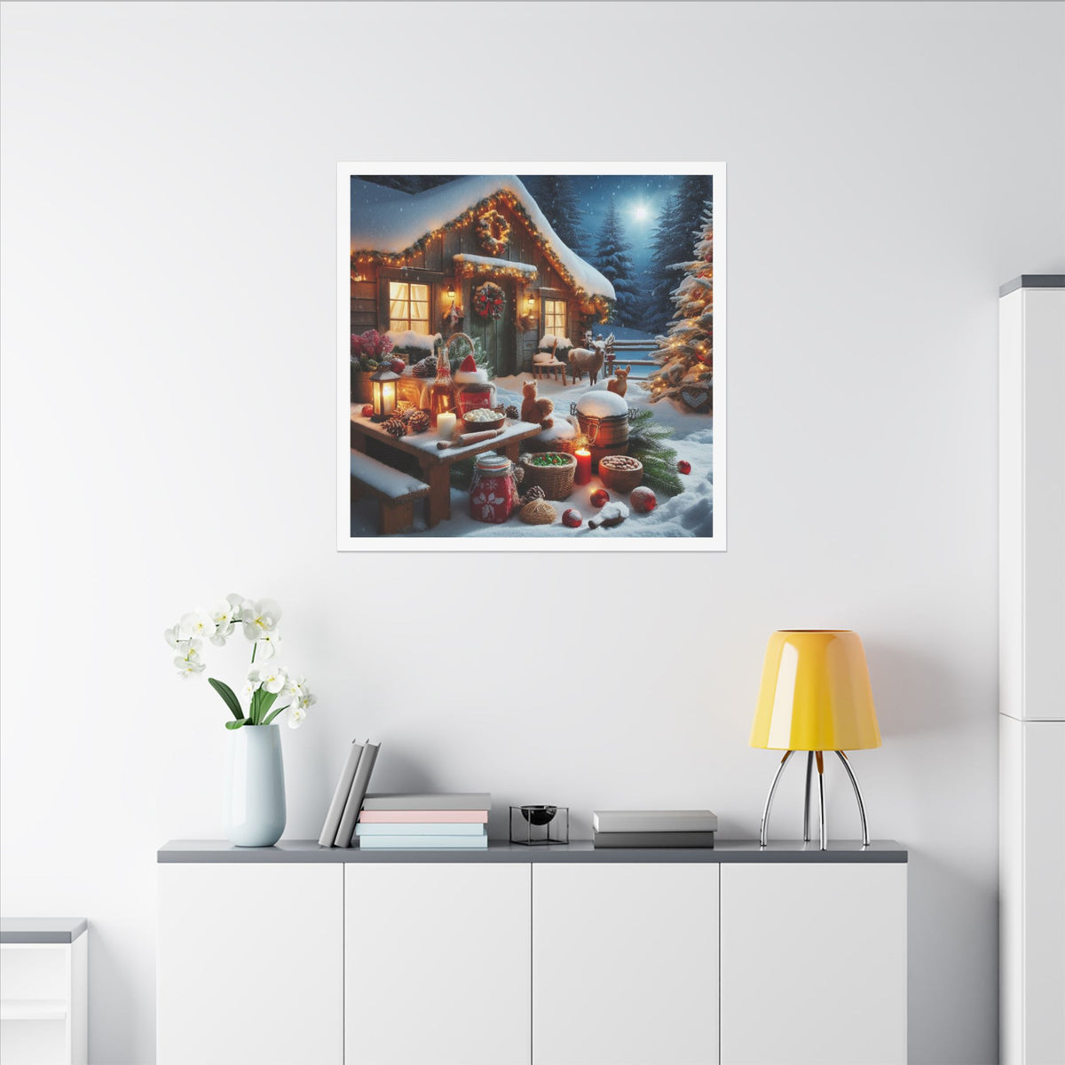 Cozy Snowy Cabin Christmas Matte Canvas Wall Art